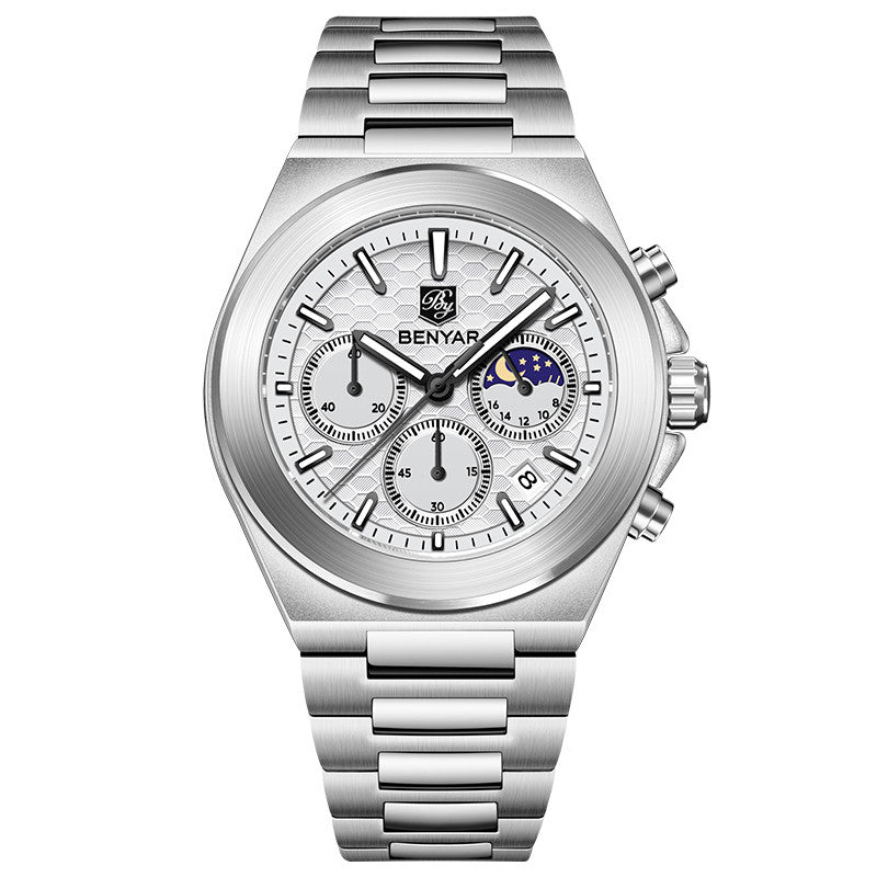 BENYAR Top Brand New Men Watches Luxury Waterproof Sport Quartz Watch Men Clock Reloj Hombre BY-5220M - White