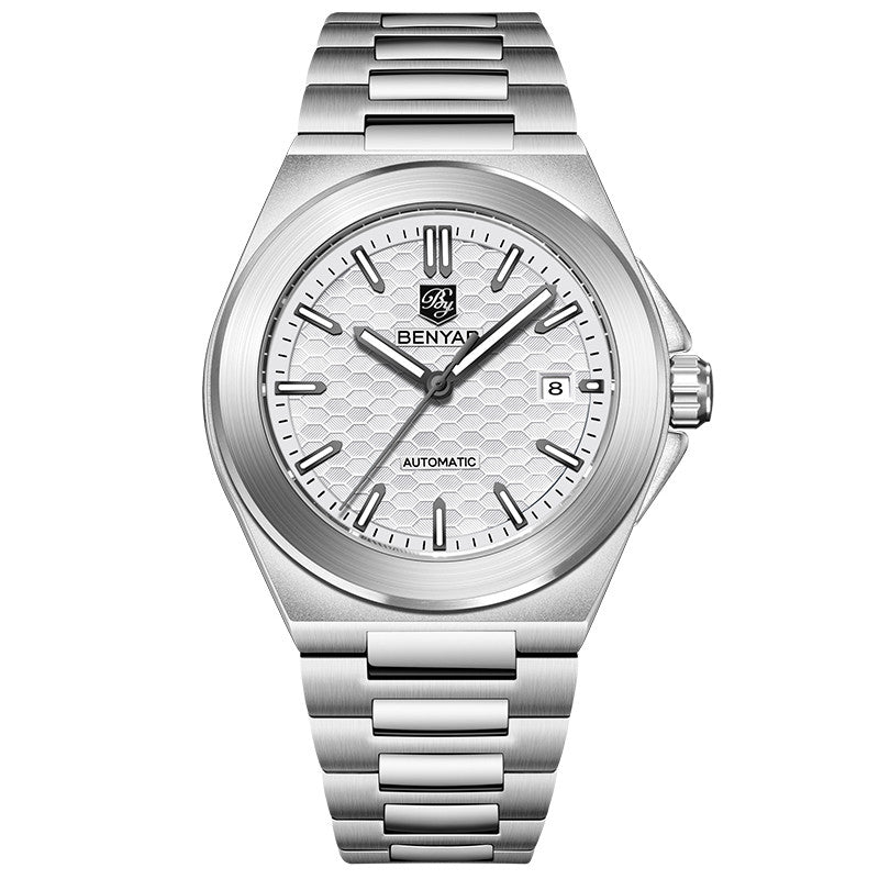 BENYAR Men's Watches Top Brand Luxury Business Automatic Mechanical Watch Men Waterproof Sport Wrist Watches Relogio Masculino BY-5219M - White