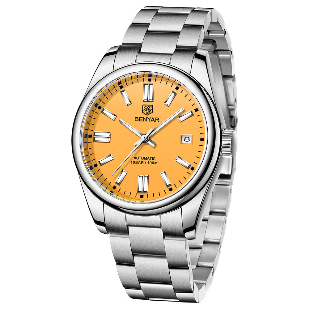 2021 BENYAR New Luxury Men Mechanical Wristwatches 10Bar Waterproof Automatic Watch Stainless Steel Sports Diving Watch for Men BY-5185 - Yellow