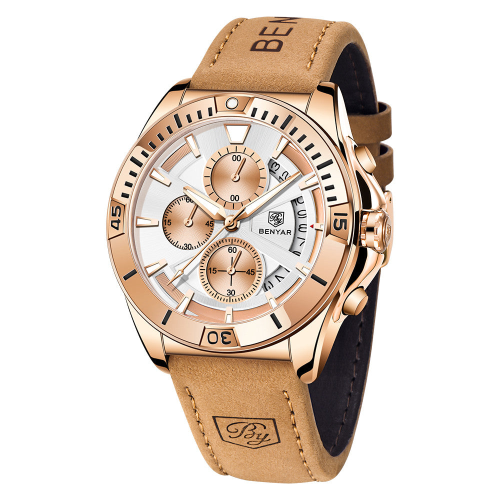 BENYAR 2021 Luxury Sports Quartz Watches Stainless Steel Fashion Men Watch Top Brand Casual Men Chronograph Watch reloj hombre BY-5180 - gold white