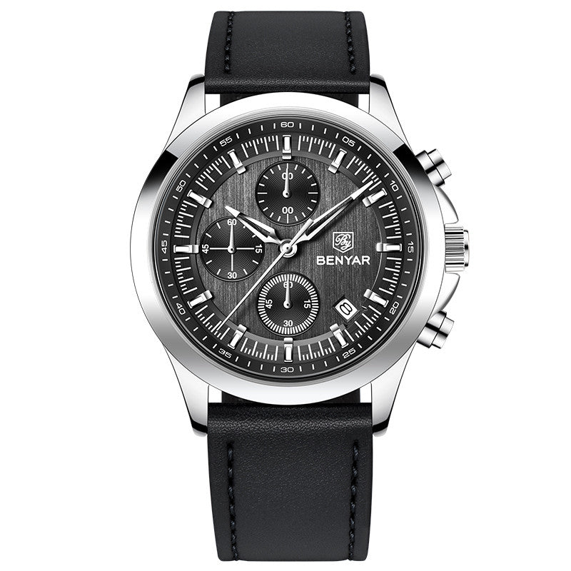 BENYAR Top Brand New Men Watches Luxury Waterproof Sport Quartz Watch Men Clock Reloj Hombre BY-5210 - L silvery+Black