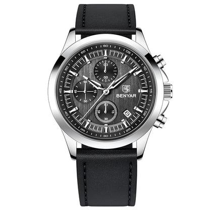BENYAR Top Brand New Men Watches Luxury Waterproof Sport Quartz Watch Men Clock Reloj Hombre BY-5210 - L silvery+Black