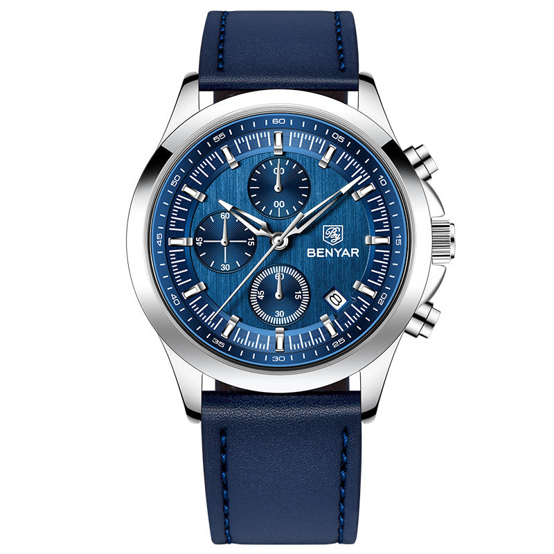 BENYAR Top Brand New Men Watches Luxury Waterproof Sport Quartz Watch Men Clock Reloj Hombre BY-5210 - L silvery+Blue