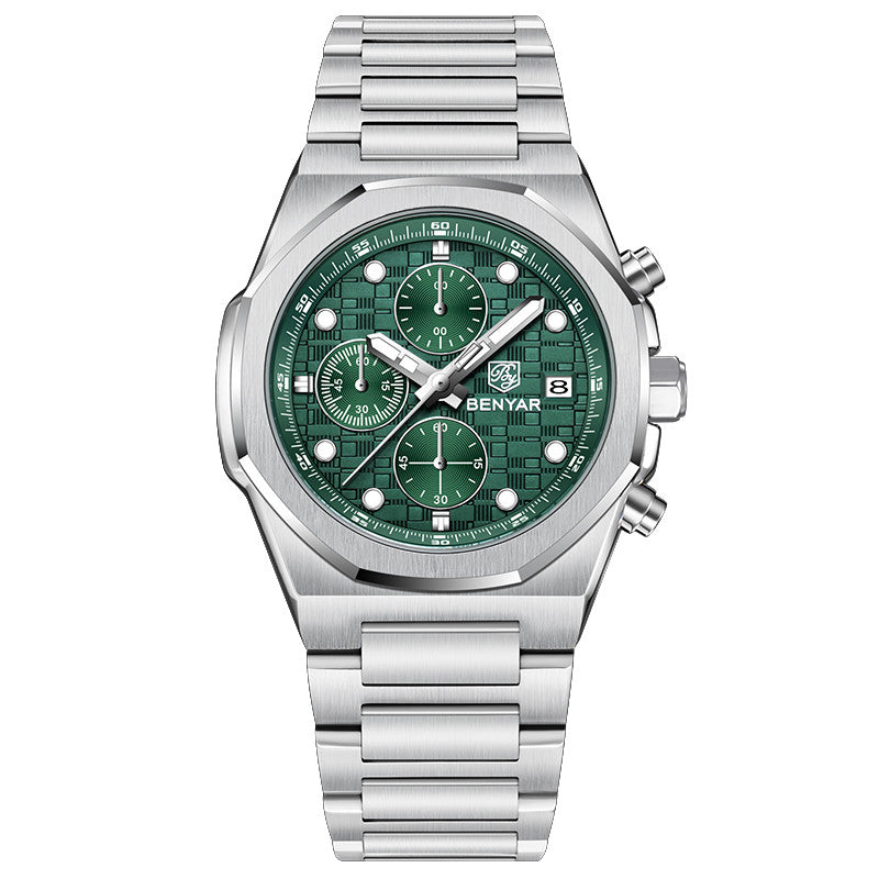BENYAR Top Brand New Men Watches Stainless Steel Luxury Waterproof Sport Quartz Watch Men Clock Reloj Hombre BY-5216M - Silvery Green