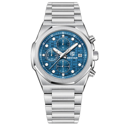 BENYAR Top Brand New Men Watches Stainless Steel Luxury Waterproof Sport Quartz Watch Men Clock Reloj Hombre BY-5216M - Silvery Blue