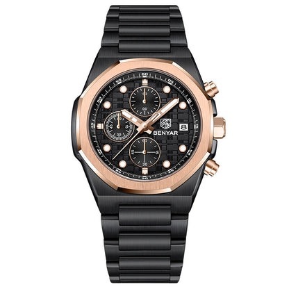 BENYAR Top Brand New Men Watches Stainless Steel Luxury Waterproof Sport Quartz Watch Men Clock Reloj Hombre BY-5216M - Black Black