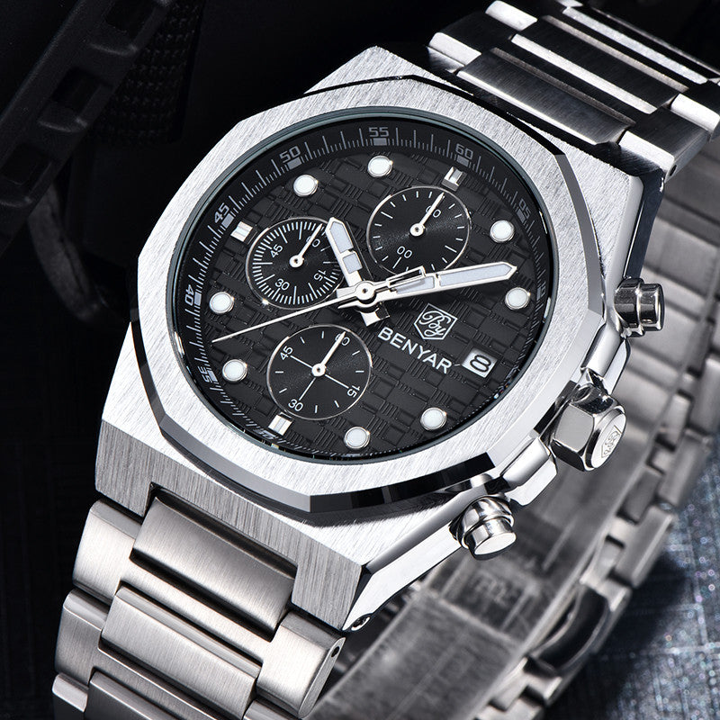 BENYAR Top Brand New Men Watches Stainless Steel Luxury Waterproof Sport Quartz Watch Men Clock Reloj Hombre BY-5216M