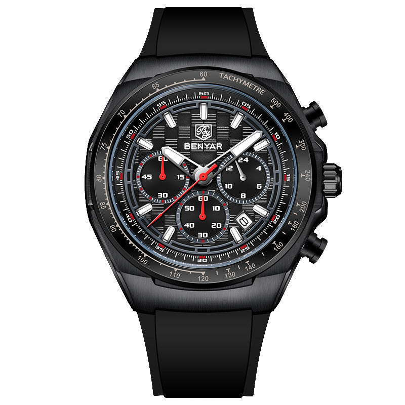 BENYAR Top Brand New Men Watches Silicone Strap Luxury Waterproof Sport Quartz Watch Men Clock Reloj Hombre BY-5215 - Black Black