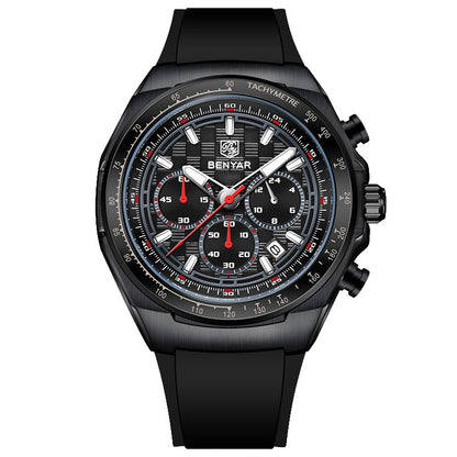 BENYAR Top Brand New Men Watches Silicone Strap Luxury Waterproof Sport Quartz Watch Men Clock Reloj Hombre BY-5215 - Black Black