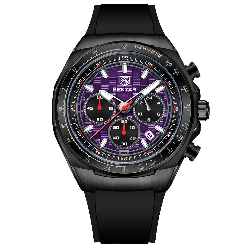 BENYAR Top Brand New Men Watches Silicone Strap Luxury Waterproof Sport Quartz Watch Men Clock Reloj Hombre BY-5215 - Black Purple