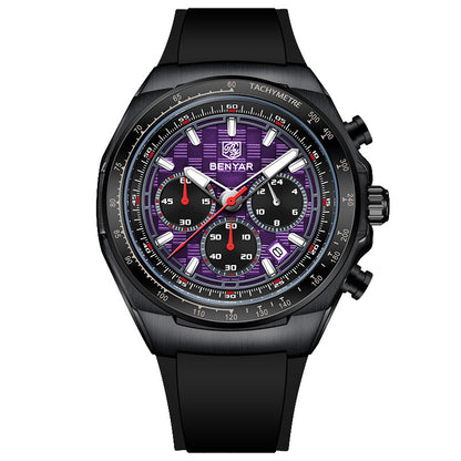 BENYAR Top Brand New Men Watches Silicone Strap Luxury Waterproof Sport Quartz Watch Men Clock Reloj Hombre BY-5215 - Black Purple