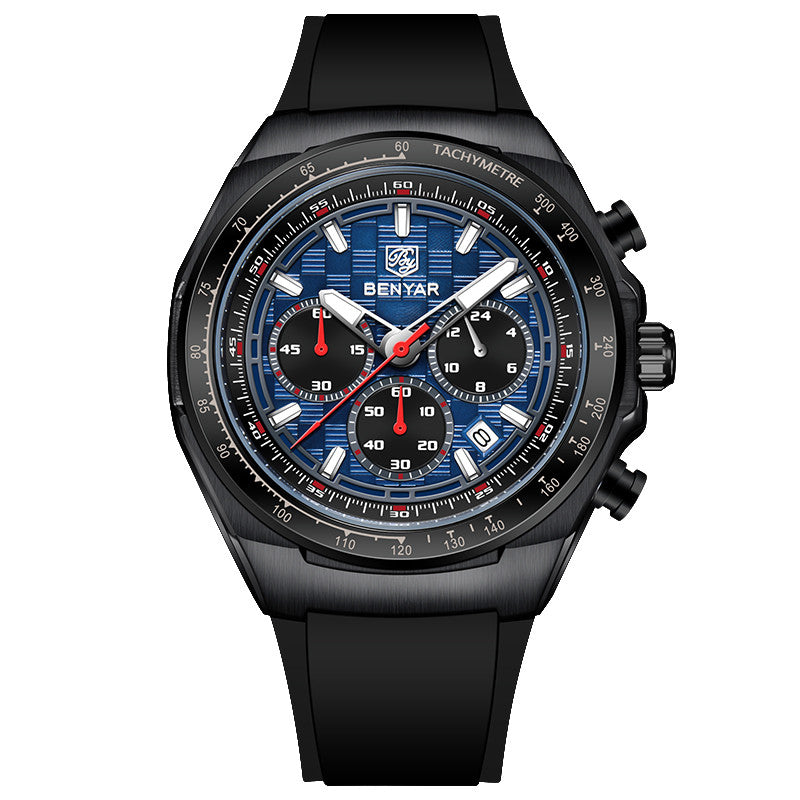 BENYAR Top Brand New Men Watches Silicone Strap Luxury Waterproof Sport Quartz Watch Men Clock Reloj Hombre BY-5215 - Black Blue