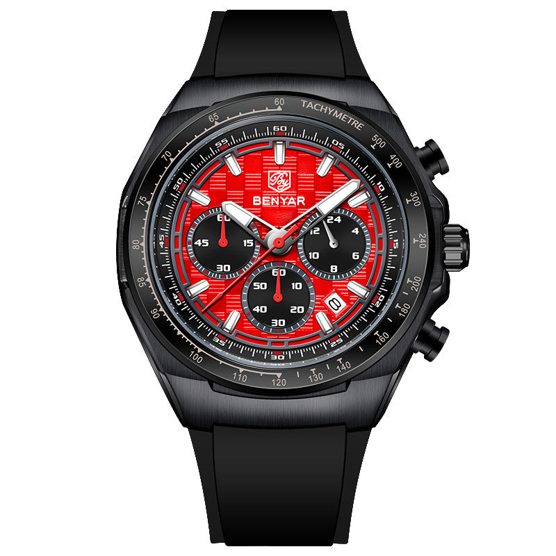 BENYAR Top Brand New Men Watches Silicone Strap Luxury Waterproof Sport Quartz Watch Men Clock Reloj Hombre BY-5215 - Black Red