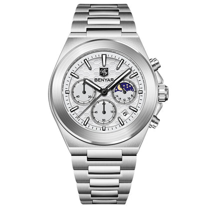 BENYAR Top Brand New Men Watches Luxury Waterproof Sport Quartz Watch Men Clock Reloj Hombre BY-5220M - White