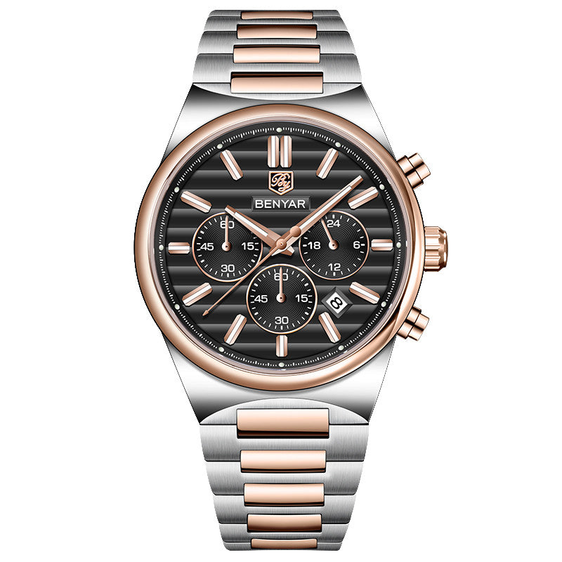 BENYAR Top Brand New Men Watches Luxury Waterproof Sport Quartz Watch Men Clock Reloj Hombre BY-5214M - Golden Black