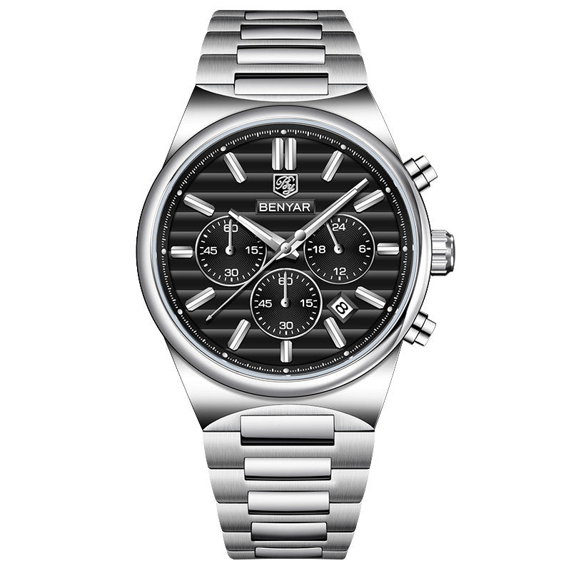 BENYAR Top Brand New Men Watches Luxury Waterproof Sport Quartz Watch Men Clock Reloj Hombre BY-5214M - Silvery Black