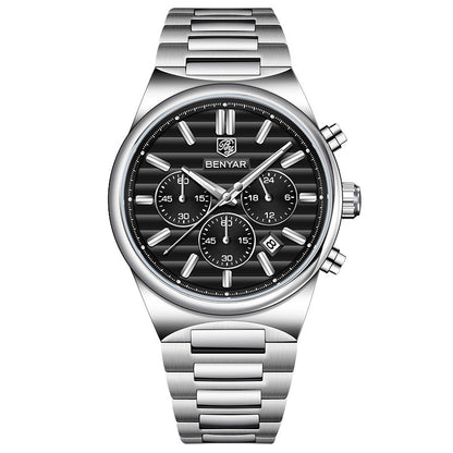 BENYAR Top Brand New Men Watches Luxury Waterproof Sport Quartz Watch Men Clock Reloj Hombre BY-5214M - Silvery Black