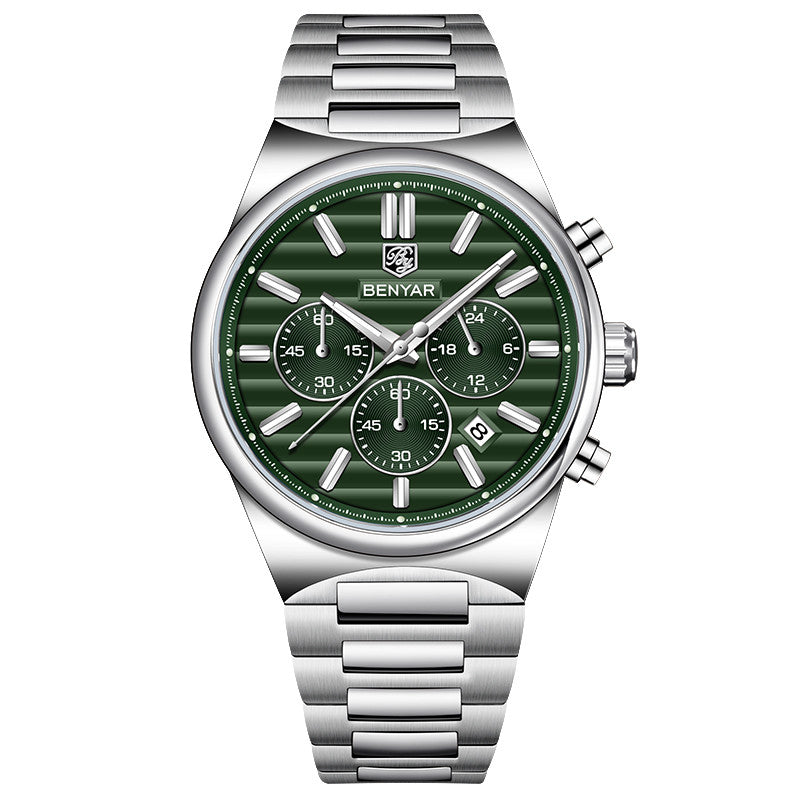 BENYAR Top Brand New Men Watches Luxury Waterproof Sport Quartz Watch Men Clock Reloj Hombre BY-5214M - Silvery Green