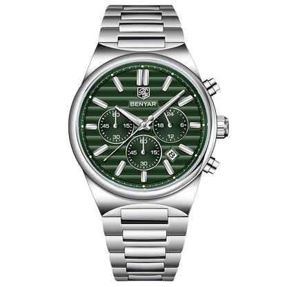 BENYAR Top Brand New Men Watches Luxury Waterproof Sport Quartz Watch Men Clock Reloj Hombre BY-5214M - Silvery Green