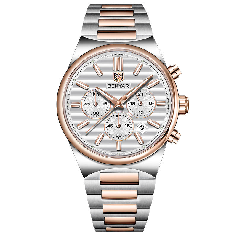 BENYAR Top Brand New Men Watches Luxury Waterproof Sport Quartz Watch Men Clock Reloj Hombre BY-5214M - Golden White