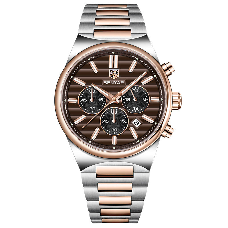 BENYAR Top Brand New Men Watches Luxury Waterproof Sport Quartz Watch Men Clock Reloj Hombre BY-5214M - Golden Coffee