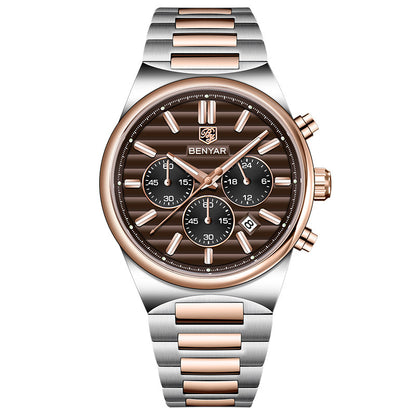 BENYAR Top Brand New Men Watches Luxury Waterproof Sport Quartz Watch Men Clock Reloj Hombre BY-5214M - Golden Coffee
