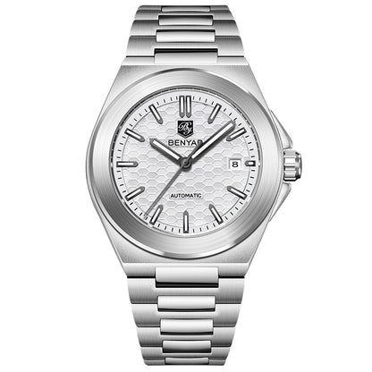 BENYAR Men's Watches Top Brand Luxury Business Automatic Mechanical Watch Men Waterproof Sport Wrist Watches Relogio Masculino BY-5219M - White