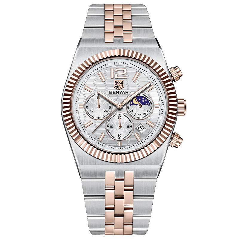 BENYAR Top Brand New Men Watches Luxury Waterproof Sport Quartz Watch Men Clock Reloj Hombre BY-5225M - Golden White