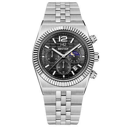 BENYAR Top Brand New Men Watches Luxury Waterproof Sport Quartz Watch Men Clock Reloj Hombre BY-5225M - Silvery Black