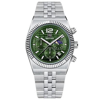 BENYAR Top Brand New Men Watches Luxury Waterproof Sport Quartz Watch Men Clock Reloj Hombre BY-5225M - Silvery Green