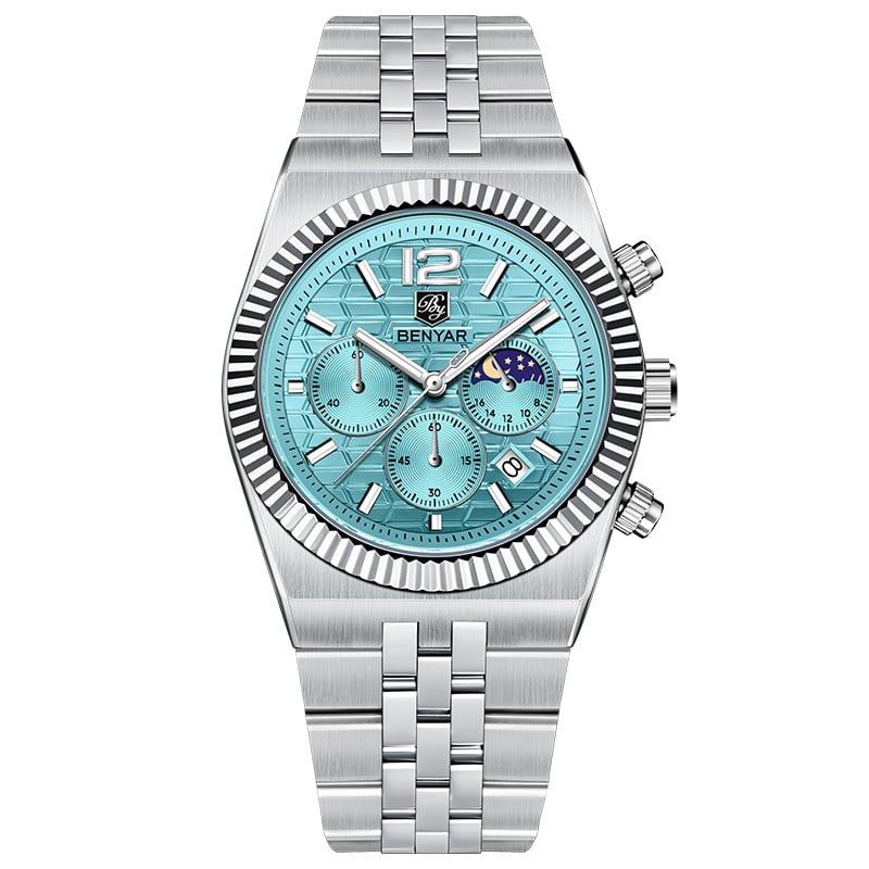 BENYAR Top Brand New Men Watches Luxury Waterproof Sport Quartz Watch Men Clock Reloj Hombre BY-5225M - Silvery Sky Blue