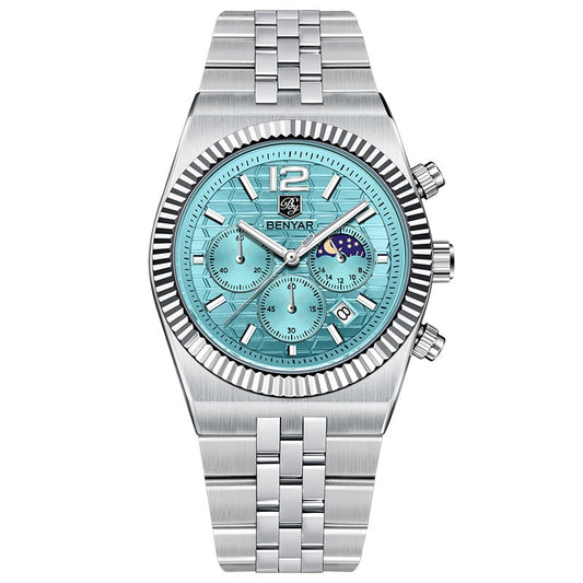 BENYAR Top Brand New Men Watches Luxury Waterproof Sport Quartz Watch Men Clock Reloj Hombre BY-5225M - Silvery Sky Blue