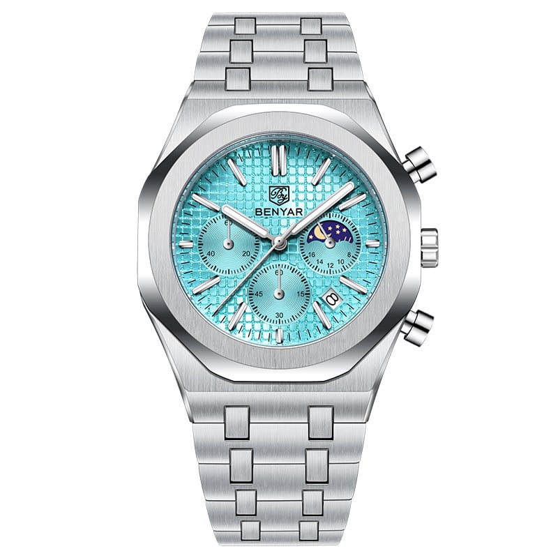 BENYAR Top Brand New Men Watches Luxury Waterproof Sport Quartz Watch Men Clock Reloj Hombre BY-5228M - Sky Blue