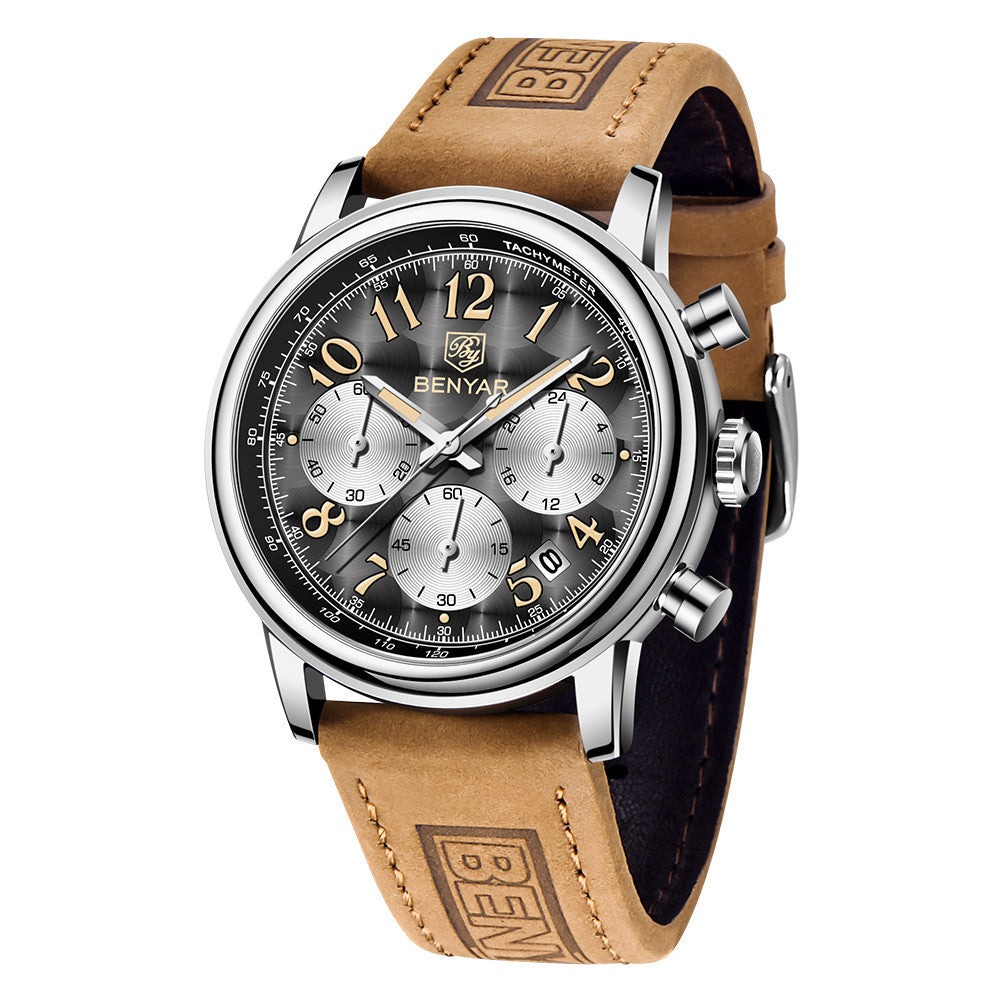 Wristwatches Quartz Watch Men Military Chronograph BENYAR Mens Watches Reloj Hombre Luminous Waterproof Sport Male Watches 2022 BY-5190 - Gray