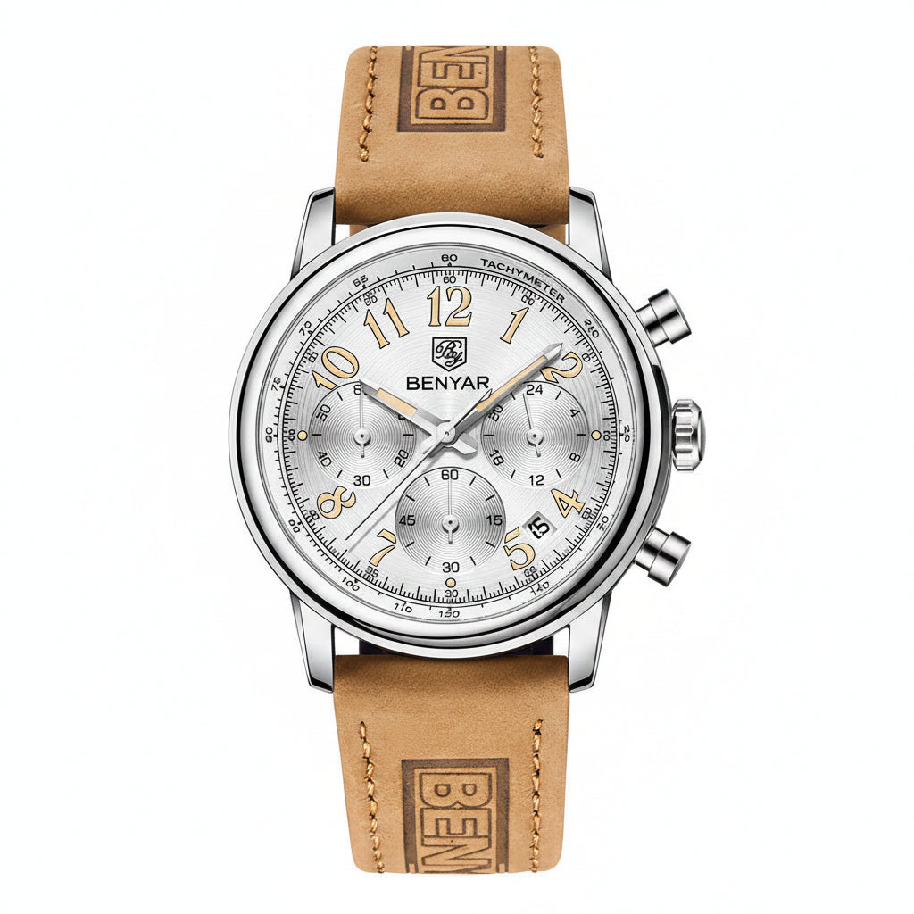 Wristwatches Quartz Watch Men Military Chronograph BENYAR Mens Watches Reloj Hombre Luminous Waterproof Sport Male Watches 2022 BY-5190 - White