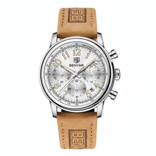 Wristwatches Quartz Watch Men Military Chronograph BENYAR Mens Watches Reloj Hombre Luminous Waterproof Sport Male Watches 2022 BY-5190 - White