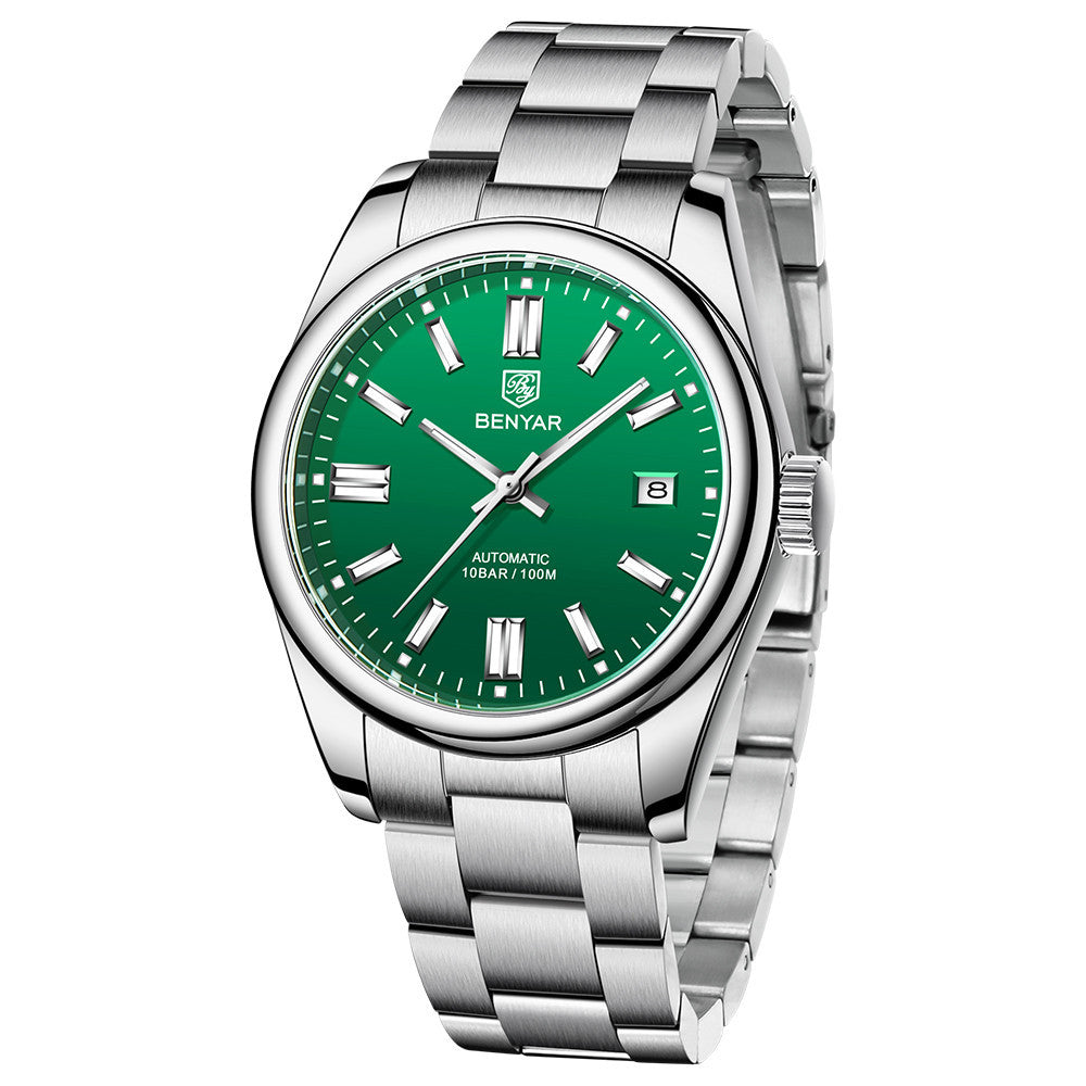 2021 BENYAR New Luxury Men Mechanical Wristwatches 10Bar Waterproof Automatic Watch Stainless Steel Sports Diving Watch for Men BY-5185 - Green