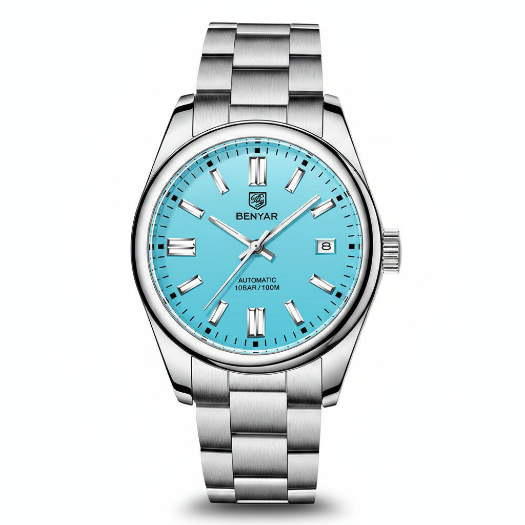 2021 BENYAR New Luxury Men Mechanical Wristwatches 10Bar Waterproof Automatic Watch Stainless Steel Sports Diving Watch for Men BY-5185 - Sky Blue