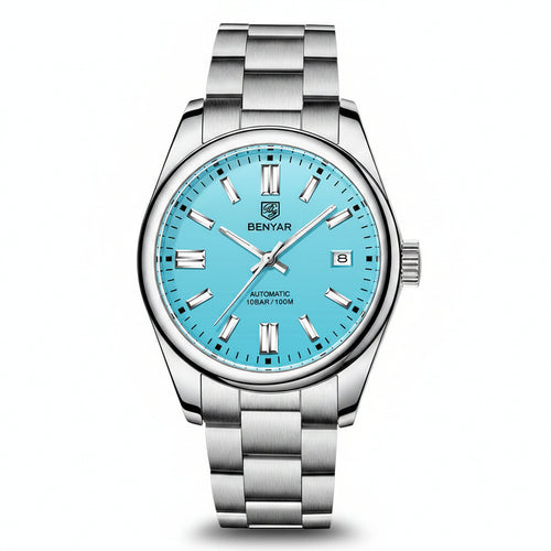 2021 BENYAR New Luxury Men Mechanical Wristwatches 10Bar Waterproof Automatic Watch Stainless Steel Sports Diving Watch for Men BY-5185 - Sky Blue