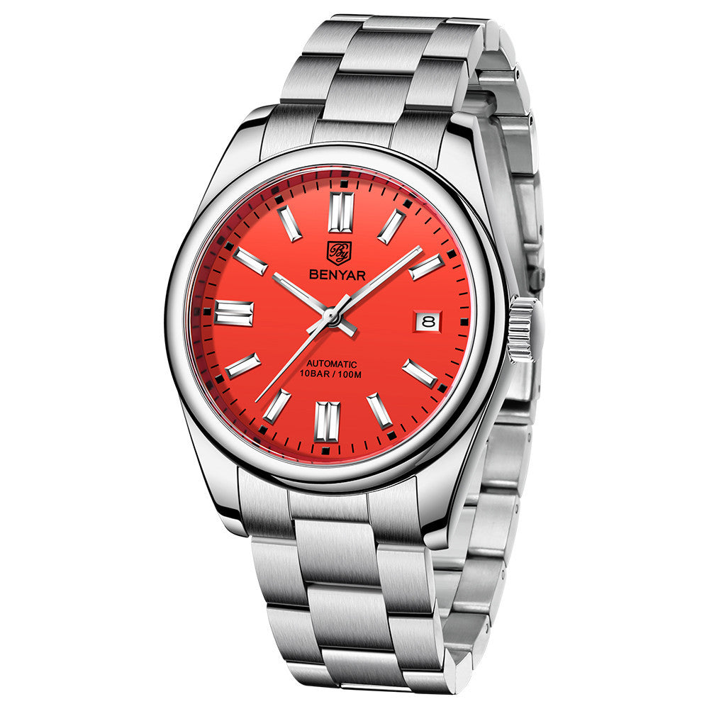 2021 BENYAR New Luxury Men Mechanical Wristwatches 10Bar Waterproof Automatic Watch Stainless Steel Sports Diving Watch for Men BY-5185 - Red