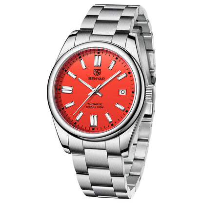 2021 BENYAR New Luxury Men Mechanical Wristwatches 10Bar Waterproof Automatic Watch Stainless Steel Sports Diving Watch for Men BY-5185 - Red