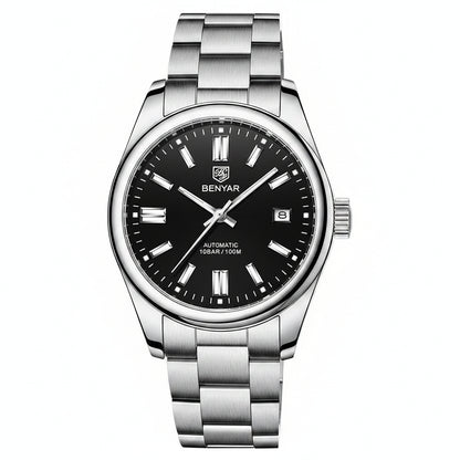 2021 BENYAR New Luxury Men Mechanical Wristwatches 10Bar Waterproof Automatic Watch Stainless Steel Sports Diving Watch for Men BY-5185 - Black
