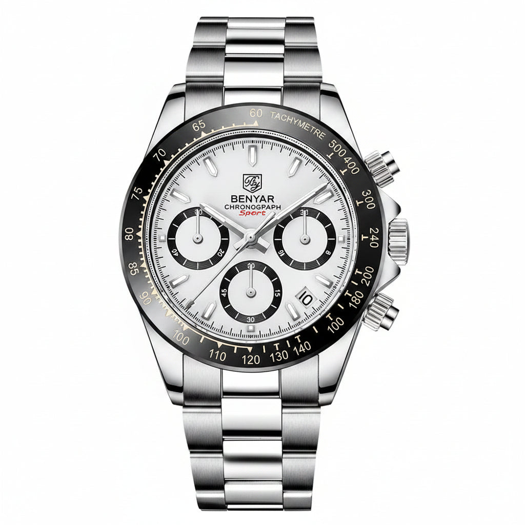 Relojes Hombre 2021 BENYAR New Watches Men Luxury Brand Chronograph Male Sport Watches Waterproof Stainless Steel Quartz Watch BY-5169 - Silver White