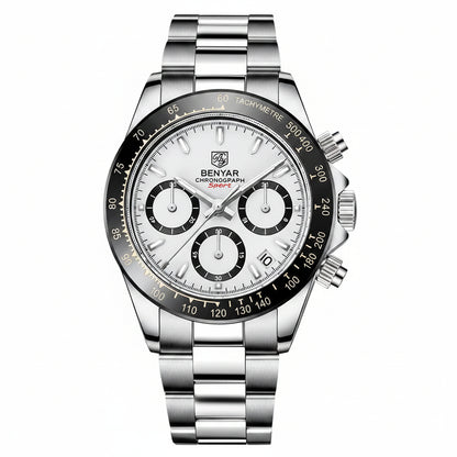 Relojes Hombre 2021 BENYAR New Watches Men Luxury Brand Chronograph Male Sport Watches Waterproof Stainless Steel Quartz Watch BY-5169 - Silver White