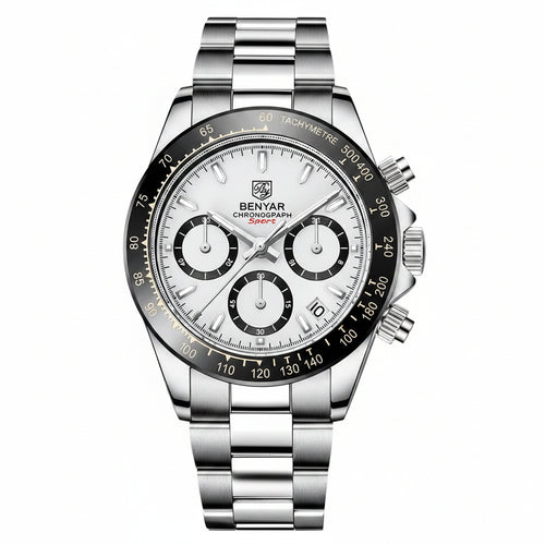 Relojes Hombre 2021 BENYAR New Watches Men Luxury Brand Chronograph Male Sport Watches Waterproof Stainless Steel Quartz Watch BY-5169 - Silver White
