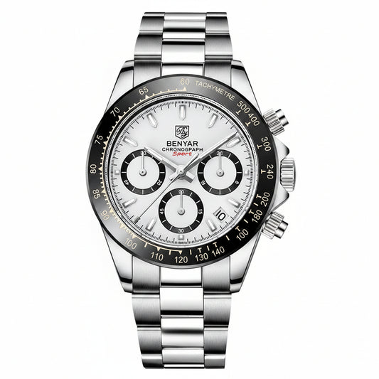 Relojes Hombre 2021 BENYAR New Watches Men Luxury Brand Chronograph Male Sport Watches Waterproof Stainless Steel Quartz Watch BY-5169 - Silver White