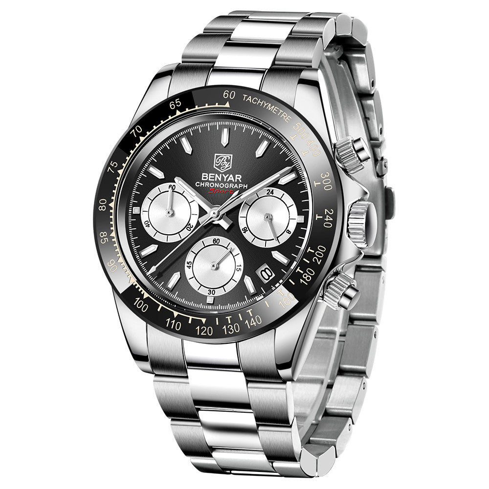 Relojes Hombre 2021 BENYAR New Watches Men Luxury Brand Chronograph Male Sport Watches Waterproof Stainless Steel Quartz Watch BY-5169 - Silver Black White