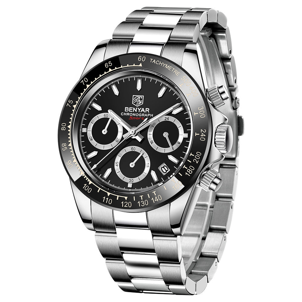 Relojes Hombre 2021 BENYAR New Watches Men Luxury Brand Chronograph Male Sport Watches Waterproof Stainless Steel Quartz Watch BY-5169 - Silver Black