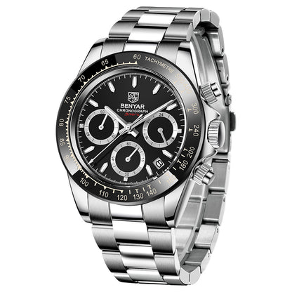 Relojes Hombre 2021 BENYAR New Watches Men Luxury Brand Chronograph Male Sport Watches Waterproof Stainless Steel Quartz Watch BY-5169 - Silver Black