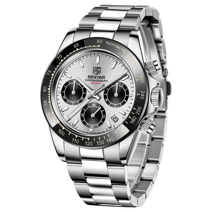 Relojes Hombre 2021 BENYAR New Watches Men Luxury Brand Chronograph Male Sport Watches Waterproof Stainless Steel Quartz Watch BY-5169 - Silver White Black
